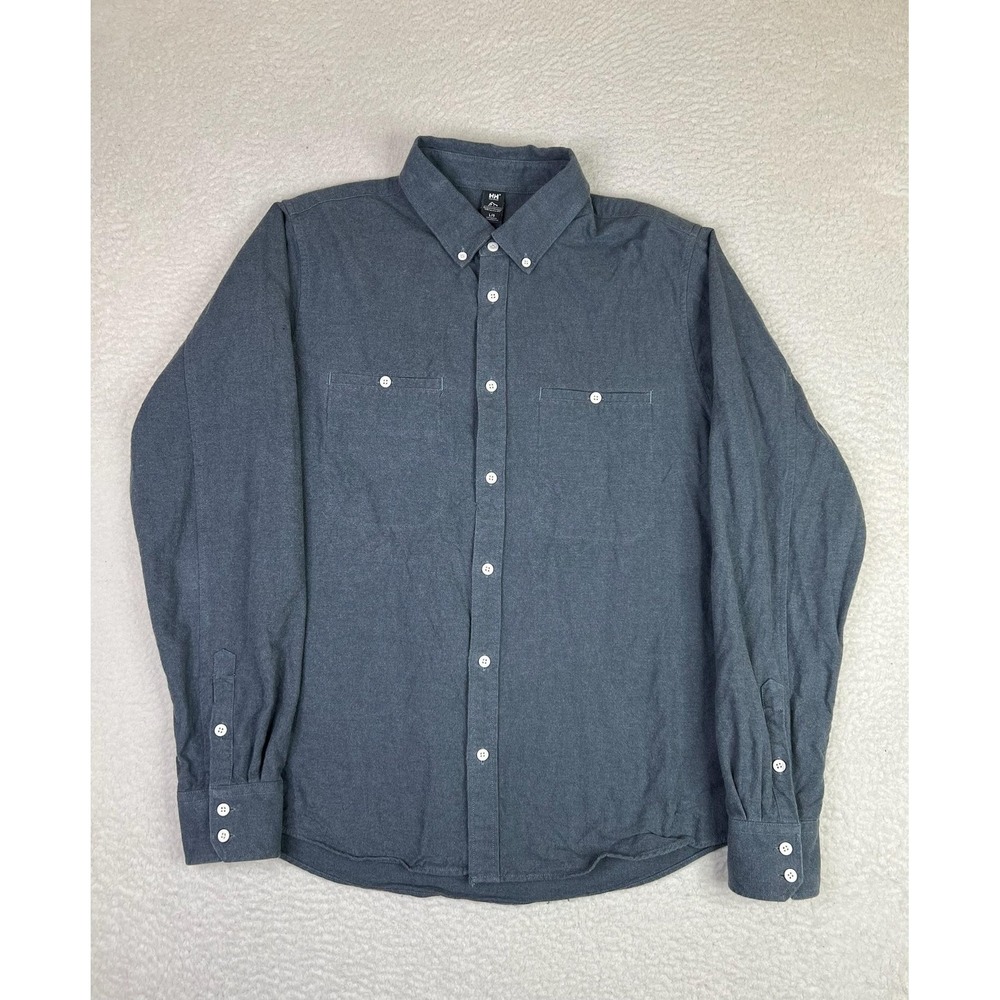 Helly‎ Hansen Shirt Mens Large Gray Solid Organic Cotton Long Sleeve Button Up